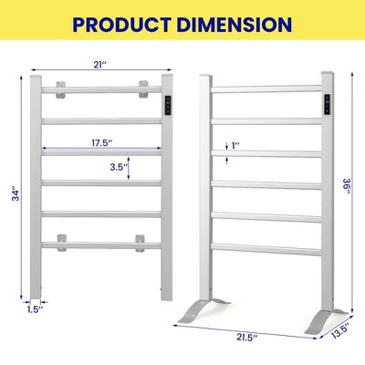 Silver Freestanding and Wall-mounted 6-Bar Aluminum Towel Warmer