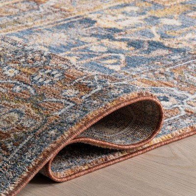 Rust and Blue Vintage Medallion Fringe Runner Rug