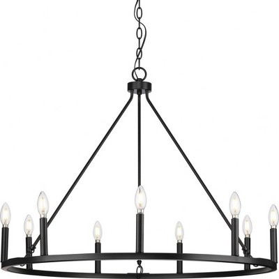 Progress Lighting Gilliam 9-Light Chandelier, Matte Black, Steel, Classic Form, 35.5" Diameter, 26.5" Height