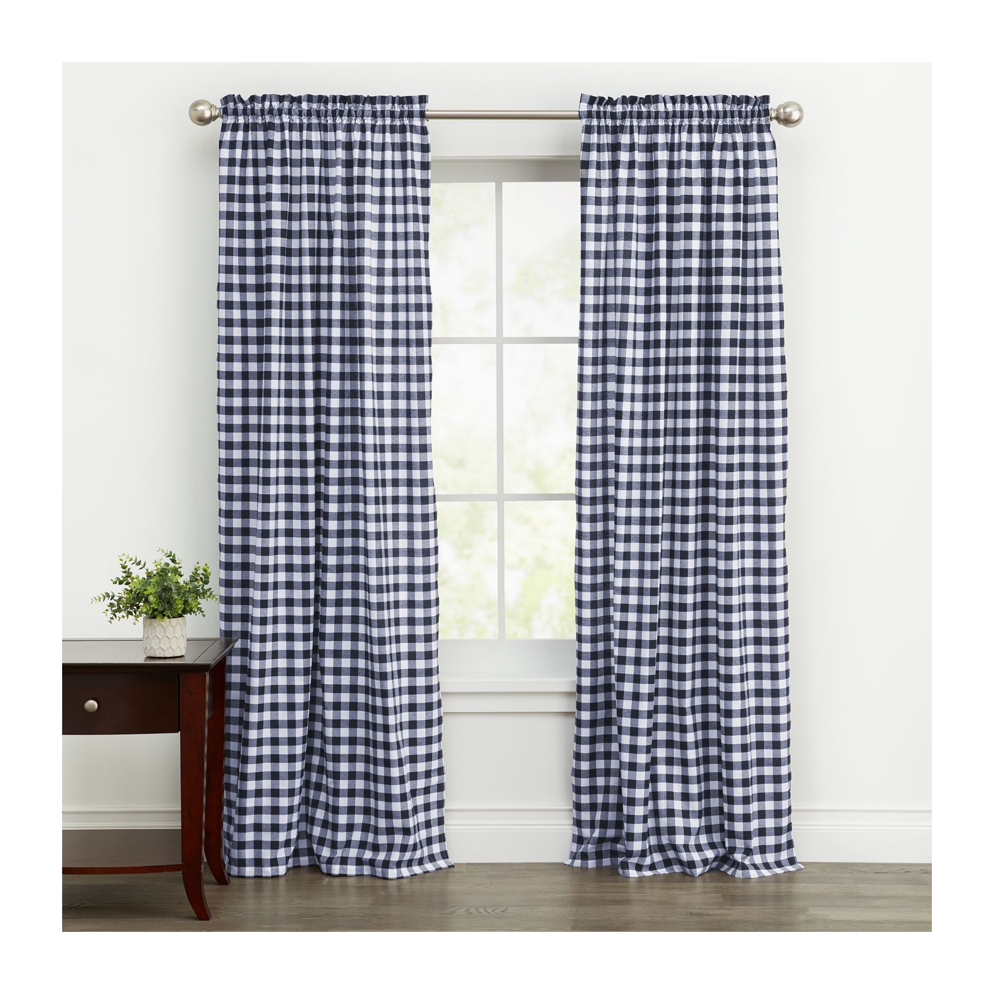 GoodGram Buffalo Check Gingham Custom Window Curtain Treatments - Single Curtain Panel 42 in. W x 84 in. L, Navy