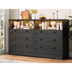 Dresser Chests of Drawers, Wooden 6 Drawer Dresser for Bedroom with Led Light, 55" Wide Wood Dresser with Large Capacity Storage - 1 of 4