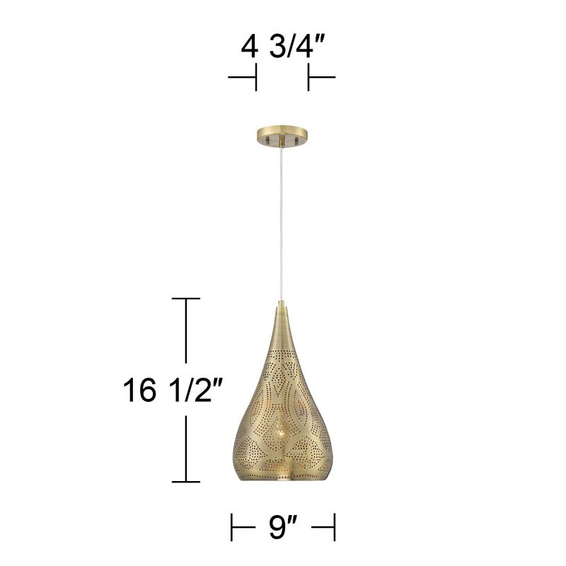 Possini Euro Design Safi Brass Mini Pendant Light 9" Wide Modern Cutouts Droplet Shade for Dining Room House Foyer Kitchen Island Entryway Bedroom, 4 of 9