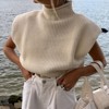 Womens Turtle Neck Cap Sleeve Sweater Vest Rib Knit Sweater Tops Pullover Sleeveless Sweater Chunky Sweater Tank Top - 4 of 4