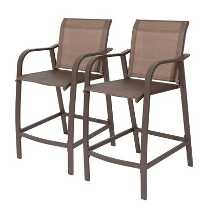 2pc Outdoor Counter Height Bar Stools - Brown/Black - Crestlive Products