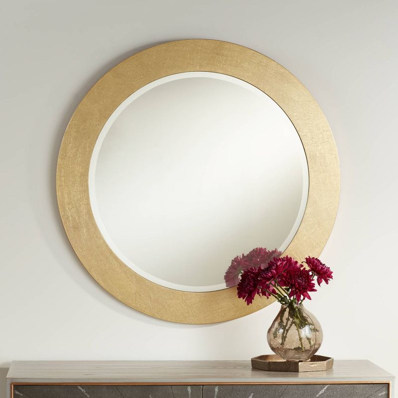 Noble Park Valera Round Vanity Decorative Wall Mirror Modern Beveled Glass Glossy Gold Foil Frame 31 1/2" Wide for Bathroom Bedroom Home House Office, 2 of 8