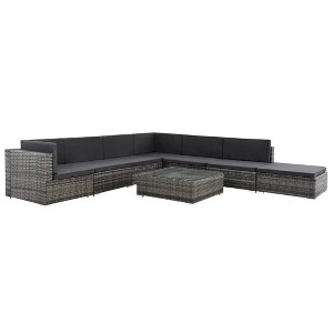 vidaXL Gray 8 Piece Patio Set - Poly Rattan Lounge with Cushions, Corner & Center Sofas, Coffee Table, and Ottoman - Indoor/Outdoor Garden Furniture - 1 of 4