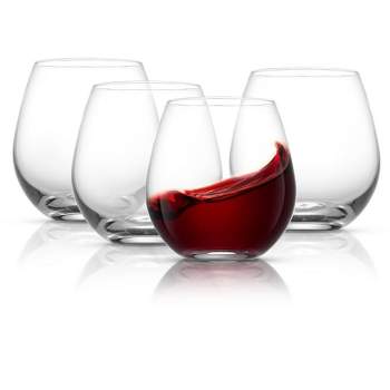 JoyJolt Spirits Stemless Wine Glasses for White or Red Wine - Set of 4 -15-Ounces
