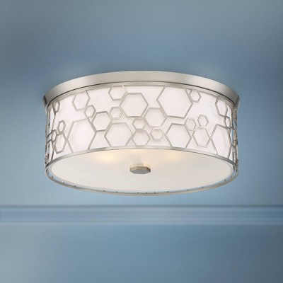17" Brushed Nickel LED Drum Ceiling Light with White Linen Shade