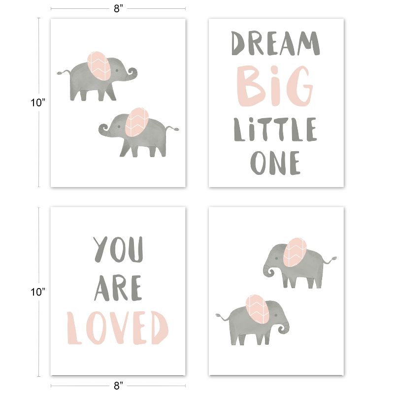 Sweet Jojo Designs Girl Unframed Wall Art Prints for Décor Elephant Grey and Pink 4pc, 4 of 6