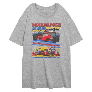 Juniors Womens Indy 500 Red and Blue Greatest Spectacle Slogan T Shirt - 1 of 4