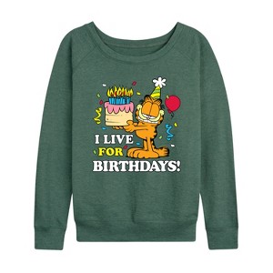 Women's - Garfield - I Live For Birthday's Lightweight French Terry Wide Neck Long Sleeve Shirt - 1 of 4