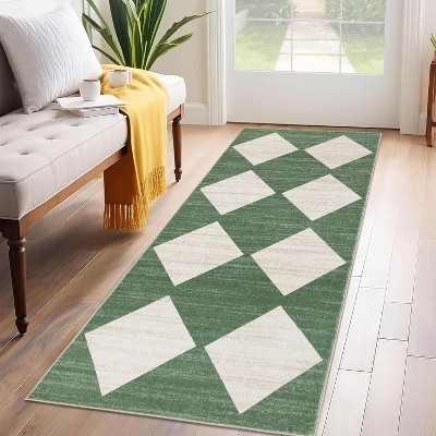 Machine Washable Checkered Rug - Non-Slip, Stain-Resistant, No-Shedding for Dining, Living Room, Bedroom - Easy Clean High Traffic Area Rug