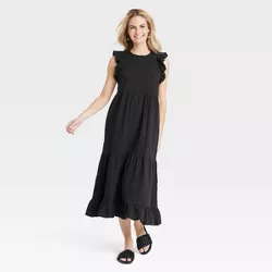Women's Gauze Flutter Short Sleeve Dress - Universal Thread™ Black XL