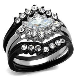 Slickblue Women’s Marquise Ring Set, Clear CZ, Stainless Steel, Elegant Two-Tone Black Design, Sizes 5-10 - 1 of 4