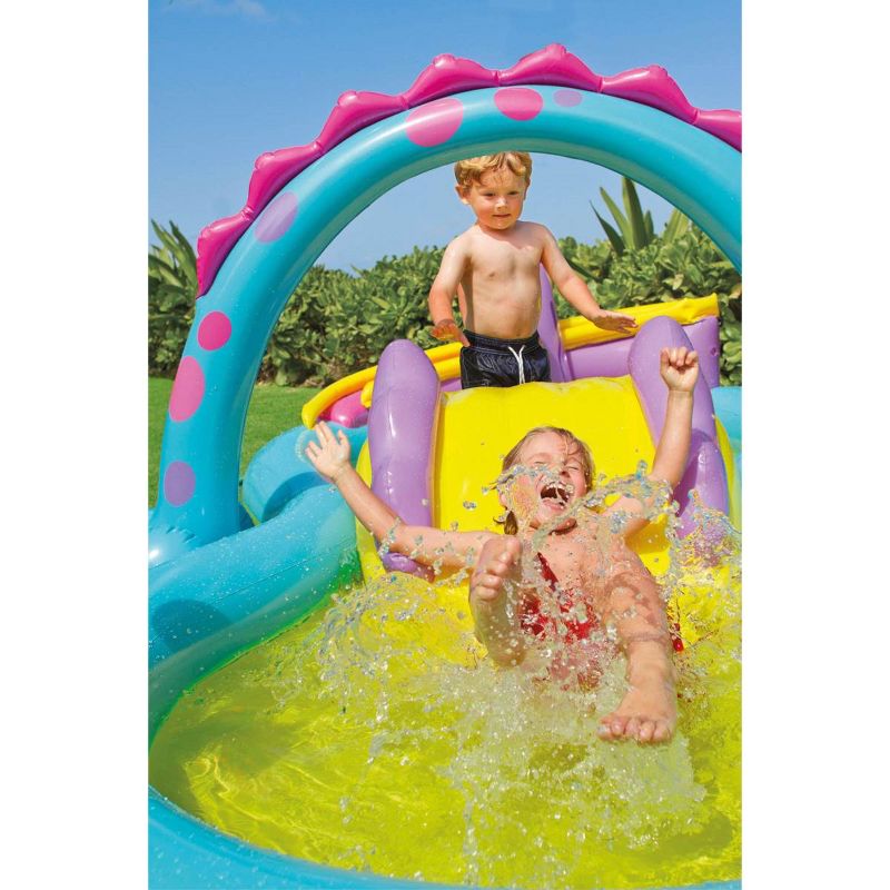 Intex 11ft x 7.5ft x 44in Dinoland Inflatable Kiddie Swimming Pool with Slide, Dino Arch Water Sprayer and Games for Ages 2+, 2 of 9