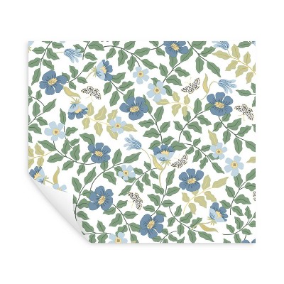 Primrose Blue and Off-White Floral Peel and Stick Wallpaper