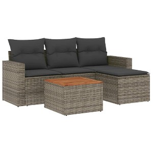 vidaXL Patio Sofa Set with Cushions Outdoor Furniture 5 Piece Poly Rattan - Gray - 1 of 4