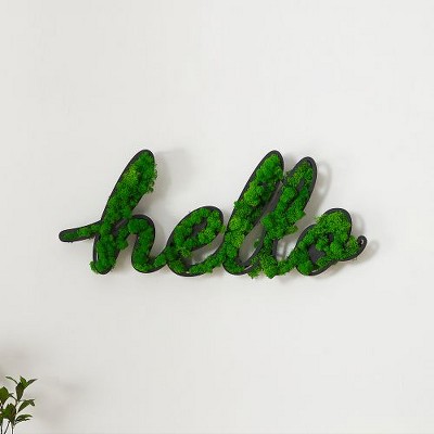 PAGED Eco-Friendly Preserved Moss Metal Wall Art, Wrought Iron Frame Wall Decor, Dynamic Letter Arrangement Framed Wall Art for Living Room