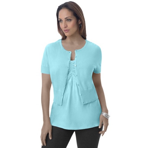 Jessica London Women's Plus Size Jewel-neck Shrug, 26/28 - Light Aqua :  Target