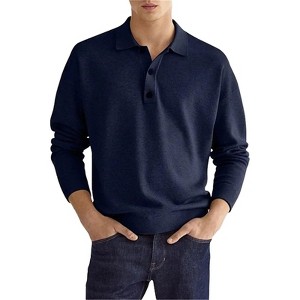 BLUEMING Mens Polo Collar Long Sleeve Button Down Lightweight Casual Golf Sport Outdoor Pullover Sweatshirts - 1 of 4