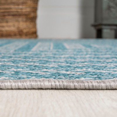 Aqua and Light Gray Chevron Indoor/Outdoor Rug
