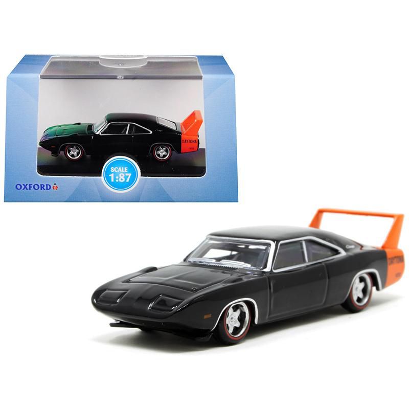 1969 Dodge Charger Daytona Black with Orange Stripe 1/87 (HO) Scale Diecast Model Car by Oxford Diecast, 1 of 4