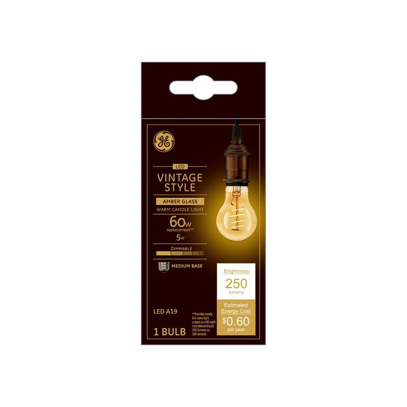 GE 5W 60W Equivalent LED Light Bulb Amber Glass Warm Candle Light Medium Base, 1 of 5