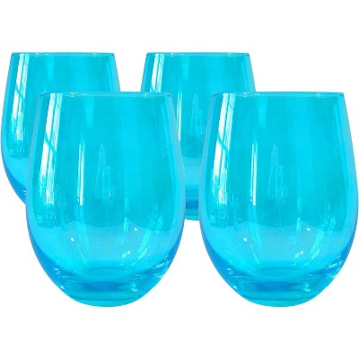 ARTLAND Luster Turquoise 16 Ounce Stemless Wine Glass, Set of 4