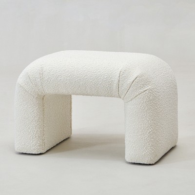KINWELL 28" Wide Arched Bridge Boucle Upholstered Footstool Ottoman