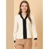 Allegra K Women's Split Neck Pleated Front Office Work Contrast Color Blouse - 3 of 4