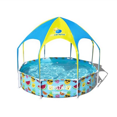 Bestway 8ft x 20in Splash in Shade Kids Spray Play Swimming Pool with UV Shade Canopy, Fruit Print