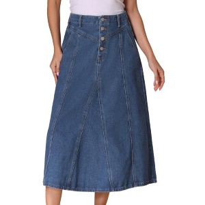 INSPIRE CHIC Women's Long High Waisted Frayed Jean Denim Skirts with Pockets - 1 of 4
