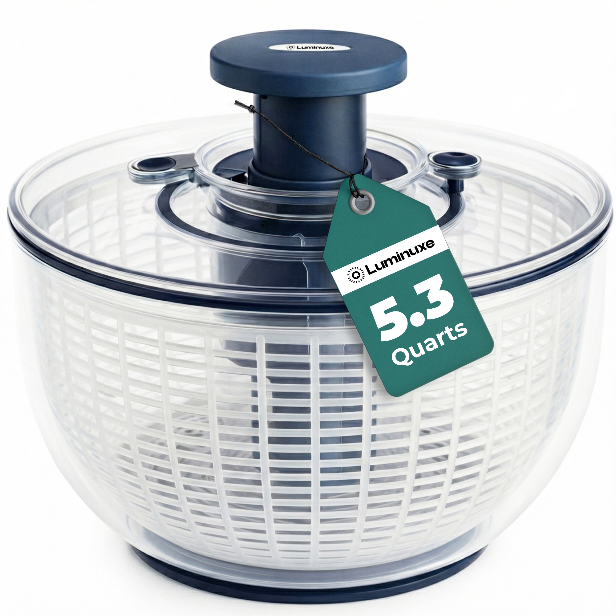 Luminuxe Salad Spinner Lettuce Spinner Vegetable Cleaner and Dryer, One-Handed Use, Built-in Draining System for Fresh, Crisp Clean Salad - 5.3 Quarts