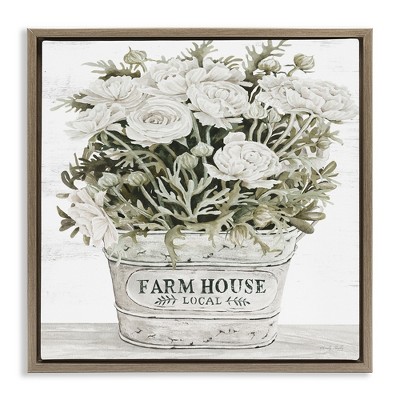 Stupell Industries Farmhouse Planter White Rose Blossoms, 25" x 25"