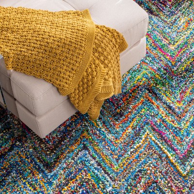 Handmade Blue and Multicolor Cotton Tufted 4' x 6' Rug