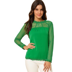 INSPIRE CHIC Women's Elegant Lace Sleeve Scalloped Trim Summer Casual Chiffon Blouse - 1 of 4