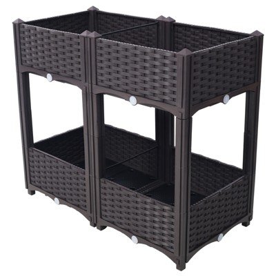 VisioGear Planter Raised Beds, Elevated Planter Garden Box with Drainage, Outdoor Standing Planter Beds Gardening Kit, Brown, 31.5"*15.7"*27.7"