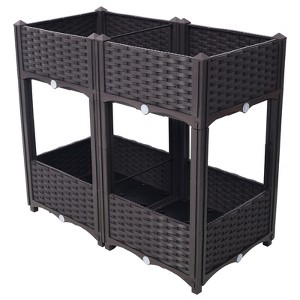 VisioGear Planter Raised Beds, Elevated Planter Garden Box with Drainage, Outdoor Standing Planter Beds Gardening Kit, Brown, 31.5"*15.7"*27.7" - 1 of 4