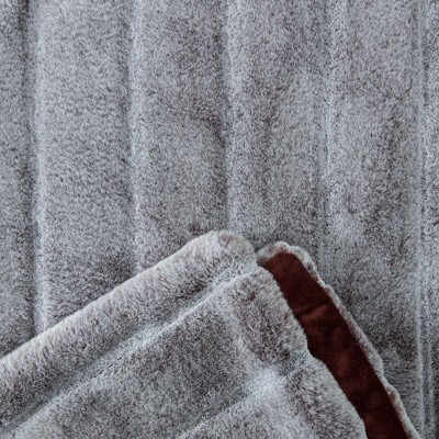 Luxurious Frost Tip Faux Fur Reversible Throw Blanket, 50x65 Inches, Gray