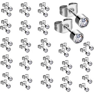 20 Pairs of 4mm Cubic Zirconia Stud Earrings in Hypoallergenic Surgical Steel - 1 of 4