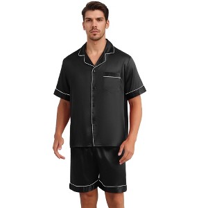 INSPIRE CHIC Men's Satin Sleepwear Short Sleeve Nightwear Shorts Summer Pajamas Set 2 Pieces - 1 of 4
