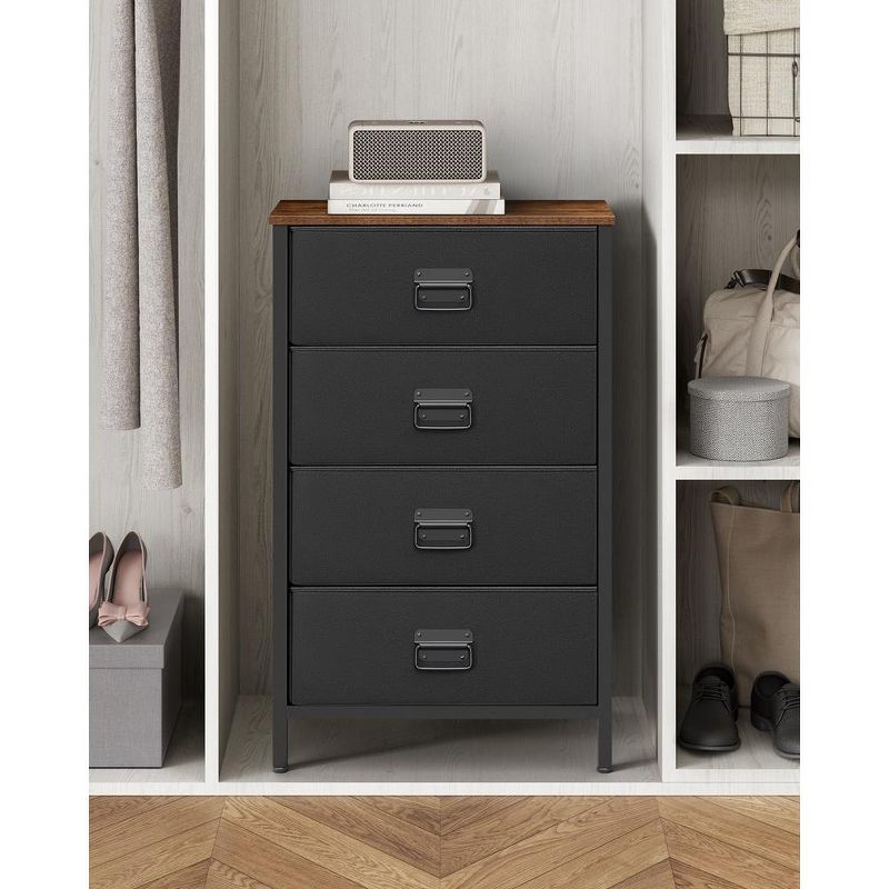 SONGMICS Dresser for Bedroom, Storage Organizer Unit with 4 Fabric, Chest, Steel Frame, Rustic Brown and Black, 2 of 8