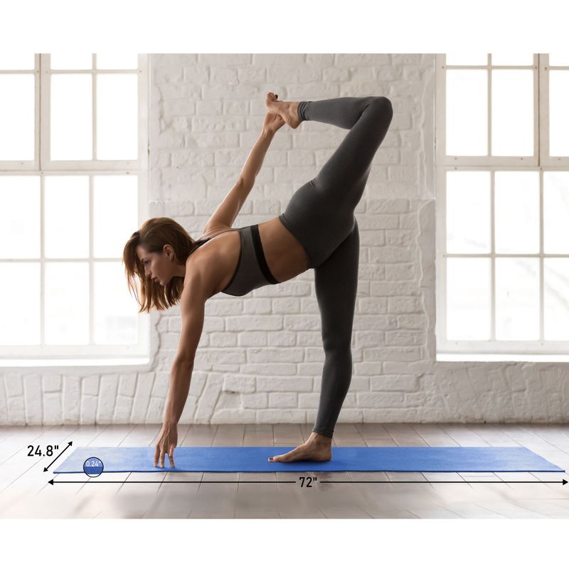 HolaHatha 72" Tall x 24" Wide Double Sided Reversible 0.25" Thick Non Slip Home Gym Exercise Yoga Mat for All Yoga, Pilates and Floor Workouts, Blue, 3 of 6