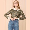 INSPIRE CHIC Women's Peter Pan Collar Contrast Puff Sleeve Plaid Blouse - 2 of 4
