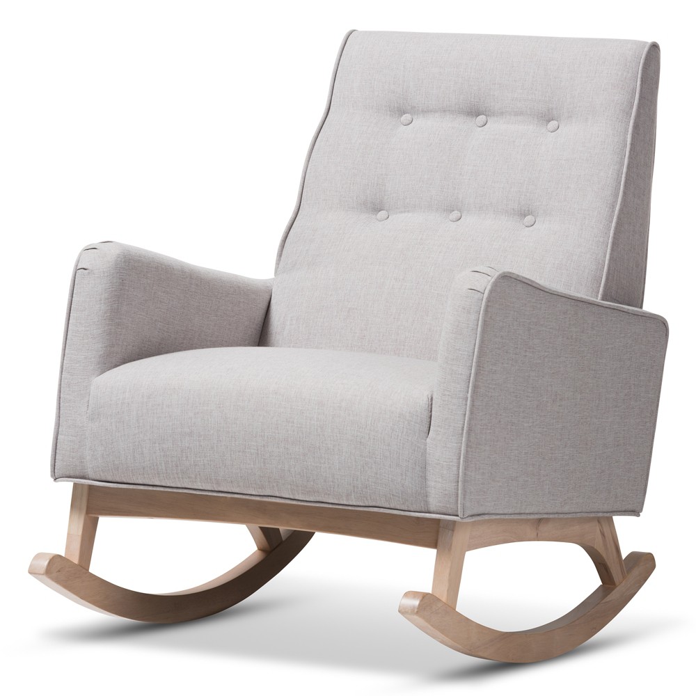 Photos - Rocking Chair Marlena Mid Century Modern Fabric Upholstered Whitewash Wood 
