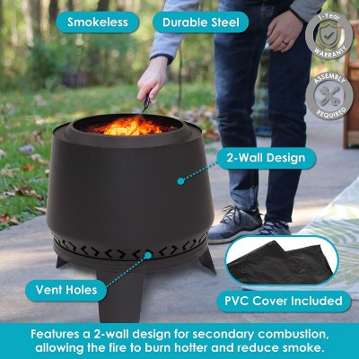 Heavy-Duty Black Steel Smokeless Wood-Burning Fire Pit