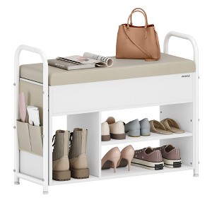 Rustic Shoe Bench with Inner Storage and PU Pockets - Entryway Essential for Organization and Style - 1 of 4