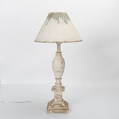Rustic Vintage Table Lamp with Distressed White and Blue Shade, Elegant Base Design, 28.54" Height, 1pc
