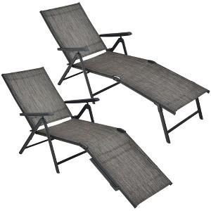 Tangkula Set of 2 Outdoor Adjustable Chaise Lounge Chair Patio Folding Recliner Lounge - 1 of 4
