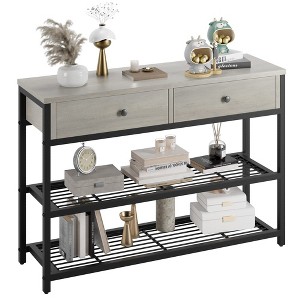 Console Table, Sofa Table, Industrial Entryway Table with 2 Drawers and 2 Tiers Shelf - 1 of 4